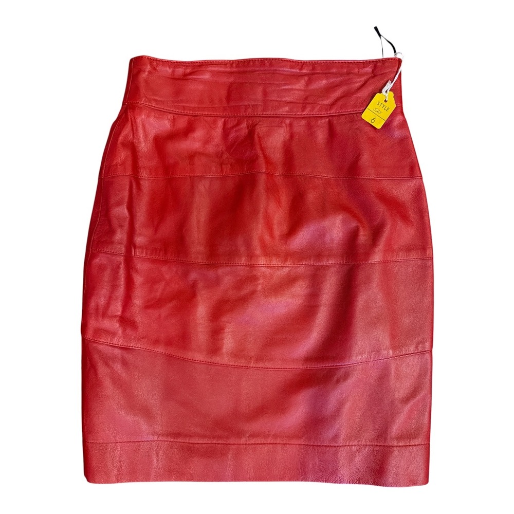 Vintage Saks Fifth Avenue Red Leather Pencil Skirt Knee Length High Waist 6